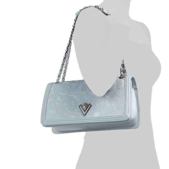 NWT ✅Valentino Orlandi Luxury Embroidered Leather Shoulder Bag GREY SILVER ✨ NWT - Picture 16 of 16